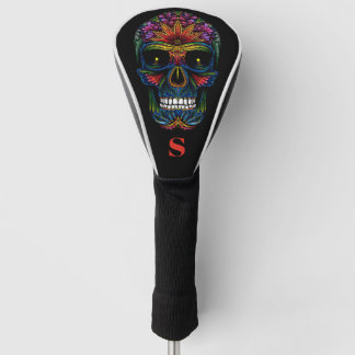 Rainbow Kleur Mexicaanse Sugar Skull Monogram Init Golfheadcover