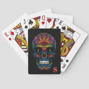 Rainbow Kleur Mexicaanse Sugar Skull Monogram Init Pokerkaarten