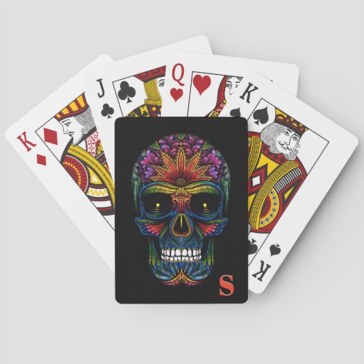 Rainbow Kleur Mexicaanse Sugar Skull Monogram Init Pokerkaarten (Achterkant)