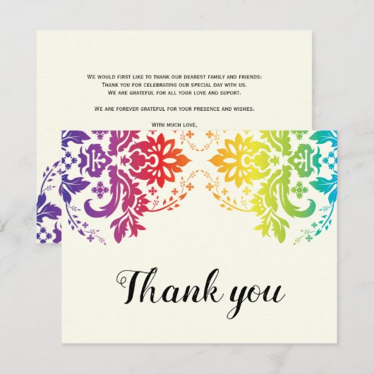 Rainbow kleuren damask lesbische bruiloft Dank je Bedankkaart (Voorkant / Achterkant)