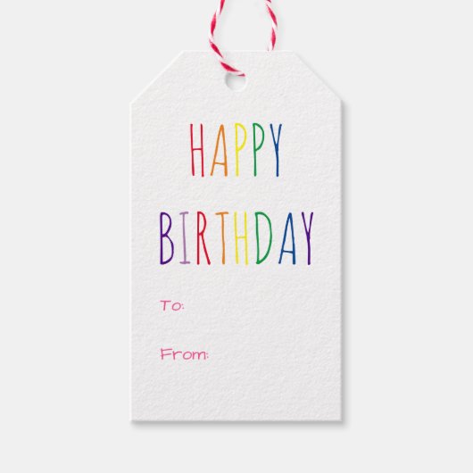 Rainbow-kleuren Hot-roze Birthday Gift-Labels Cadeaulabel (Voorkant)
