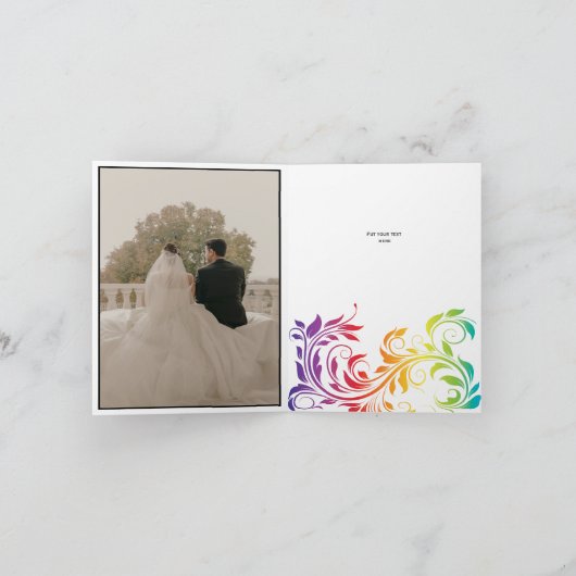 Rainbow kleuren scroll leaf bruiloft Dank je Bedankkaart (Binnen)