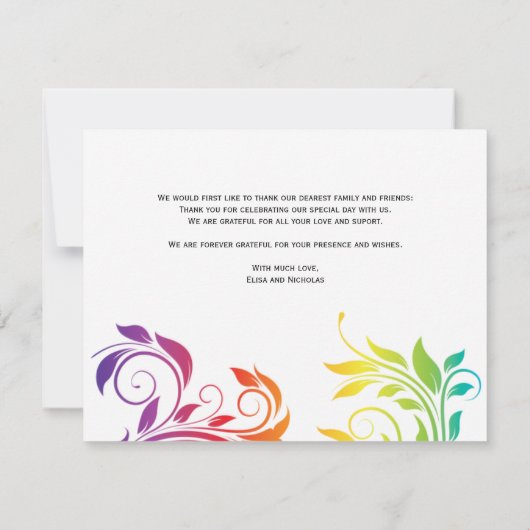 Rainbow kleuren scroll leaf bruiloft Dank je Bedankkaart (Achterkant)