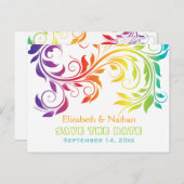 Rainbow-kleuren scroll leaf bruiloft Save the Date Aankondigingskaart (Voorkant / Achterkant)