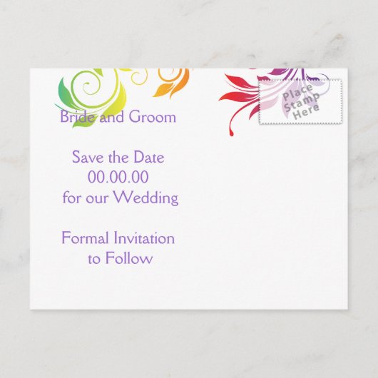 Rainbow-kleuren scroll leaf bruiloft Save the Date Aankondigingskaart (Achterkant)