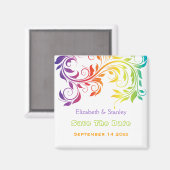 Rainbow-kleuren scroll leaf bruiloft Save the Date Magneet (Voorkant / Achterkant)