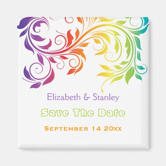 Rainbow-kleuren scroll leaf bruiloft Save the Date Magneet (Voorkant)