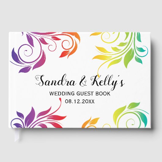 Rainbow-kleuren scroll leaf LGBT bruiloft Gastenboek (Voorkant)