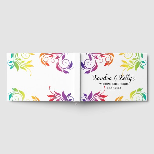 Rainbow-kleuren scroll leaf LGBT bruiloft Gastenboek (Volledig)