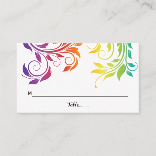 Rainbow-kleuren scroll leaf LGBT bruiloft Plaatskaartje (Voorkant)