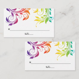 Rainbow-kleuren scroll leaf LGBT bruiloft Plaatskaartje