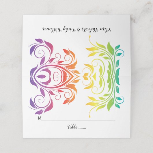 Rainbow-kleuren scroll leaf LGBT bruiloft Plaatskaartje (Buitenkant ongevouwen)