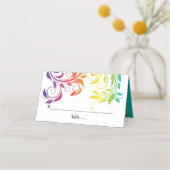 Rainbow-kleuren scroll leaf LGBT bruiloft Plaatskaartje (Voorkant)