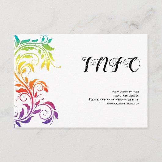 Rainbow-kleuren scrolleaf homo lesbian bruiloft informatiekaartje (Voorkant)