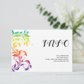 Rainbow-kleuren scrolleaf homo lesbian bruiloft informatiekaartje (Staand voorkant)