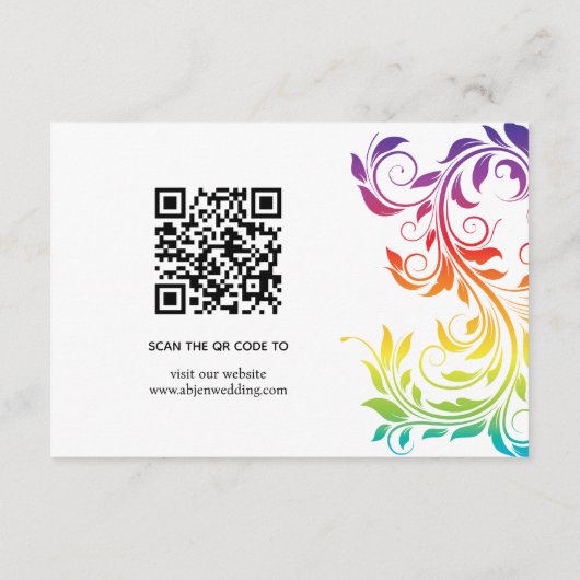 Rainbow-kleuren scrolleaf homo lesbian bruiloft informatiekaartje (Achterkant)