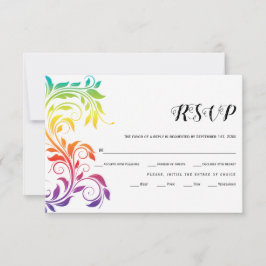 Rainbow-kleuren scrolleaf homo lesbian bruiloft RSVP kaartje