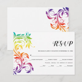 Rainbow-kleuren scrolleaf homo lesbian bruiloft RSVP kaartje