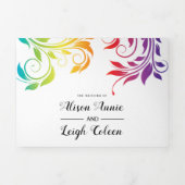 Rainbow-kleuren scrolleaf lesbische winterbruiloft drieluik uitnodiging (Cover)