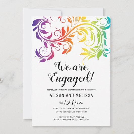 Rainbow-kleuren scrollen lesbische verlofpartij kaart (Voorkant)