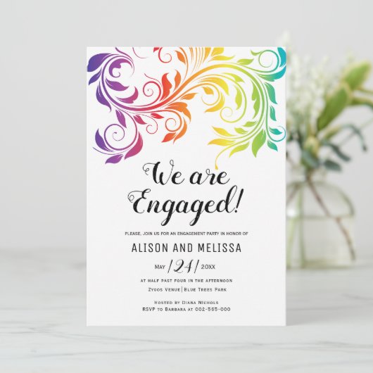 Rainbow-kleuren scrollen lesbische verlofpartij kaart (Staand voorkant)