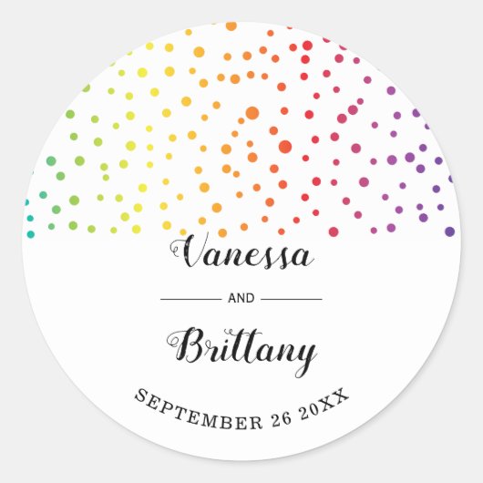 Rainbow-kleuren verkennen homoseksuele bruiloft ronde sticker (Voorkant)