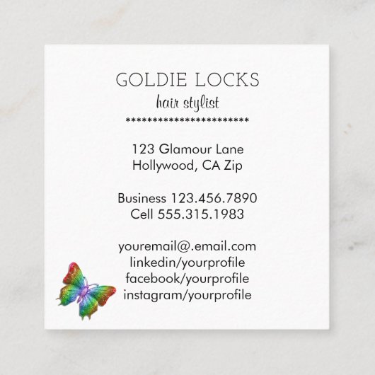 Rainbow-kleuren voor sociale media-vlinder vierkante visitekaartje (Achterkant)