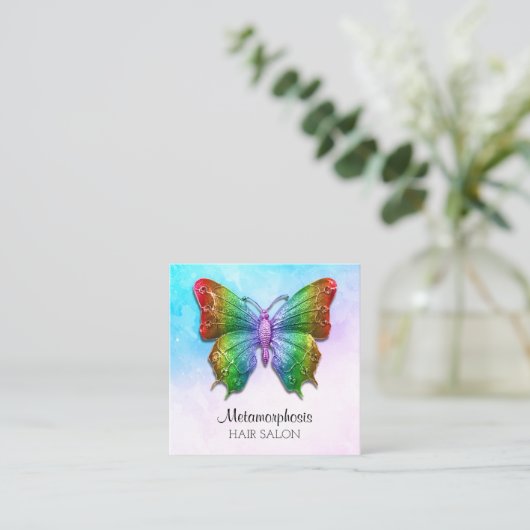Rainbow-kleuren voor sociale media-vlinder vierkante visitekaartje (Staand voorkant)