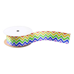 Rainbow-kleuren, White Large Chevron ZigZag Patter Satijnen Lint
