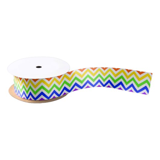 Rainbow-kleuren, White Large Chevron ZigZag Patter Satijnen Lint (Spoel)