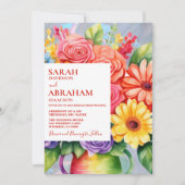 Rainbow Kleurrijke Bloemen Huwelijksuitnodiging Kaart (Voorkant)