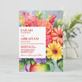 Rainbow Kleurrijke Bloemen Huwelijksuitnodiging Kaart (Staand voorkant)