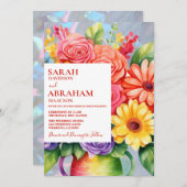 Rainbow Kleurrijke Bloemen Huwelijksuitnodiging Kaart (Voorkant / Achterkant)