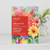 Rainbow Kleurrijke Bloemen Huwelijksuitnodiging Kaart (Staand voorkant)