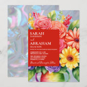 Rainbow Kleurrijke Bloemen Huwelijksuitnodiging Kaart (Voorkant / Achterkant)