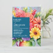 Rainbow Kleurrijke Bloemen Huwelijksuitnodiging Kaart (Staand voorkant)