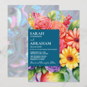 Rainbow Kleurrijke Bloemen Huwelijksuitnodiging Kaart (Voorkant / Achterkant)