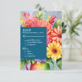 Rainbow Kleurrijke Bloemen Huwelijksuitnodiging RSVP Kaartje (Staand voorkant)