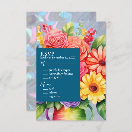 Rainbow Kleurrijke Bloemen Huwelijksuitnodiging RSVP Kaartje (Voorkant / Achterkant)