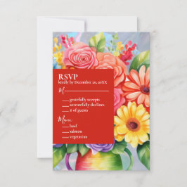 Rainbow Kleurrijke Bloemen Huwelijksuitnodiging RSVP Kaartje
