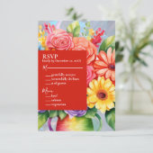 Rainbow Kleurrijke Bloemen Huwelijksuitnodiging RSVP Kaartje (Staand voorkant)