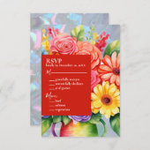 Rainbow Kleurrijke Bloemen Huwelijksuitnodiging RSVP Kaartje (Voorkant / Achterkant)