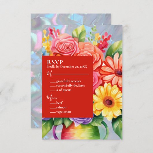 Rainbow Kleurrijke Bloemen Huwelijksuitnodiging RSVP Kaartje (Voorkant / Achterkant)
