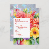 Rainbow Kleurrijke Bloemen Huwelijksuitnodiging RSVP Kaartje (Voorkant / Achterkant)