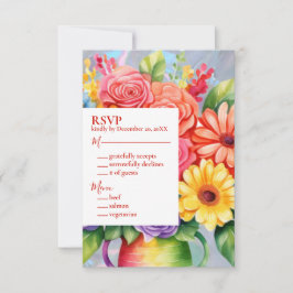 Rainbow Kleurrijke Bloemen Huwelijksuitnodiging RSVP Kaartje