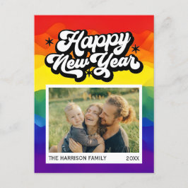 Rainbow Kleurrijke Gelukkig Nieuwjaar Script Foto Briefkaart