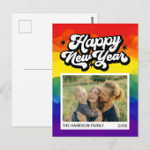 Rainbow Kleurrijke Gelukkig Nieuwjaar Script Foto Briefkaart (Voorkant / Achterkant)