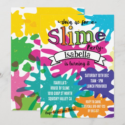 Rainbow Kleurrijke Slime Verjaardagsfeest Kaart (Voorkant / Achterkant)