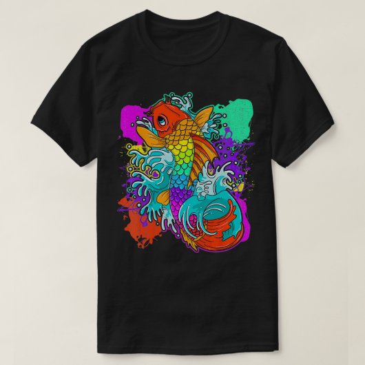 Rainbow Koi Fish Cool Japan Tattoo T-shirt (Design voorkant)