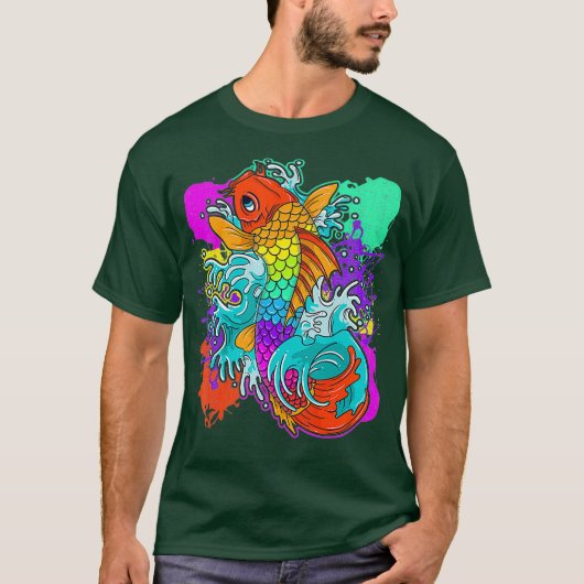 Rainbow Koi Fish Painful Japans T-shirt (Voorkant)